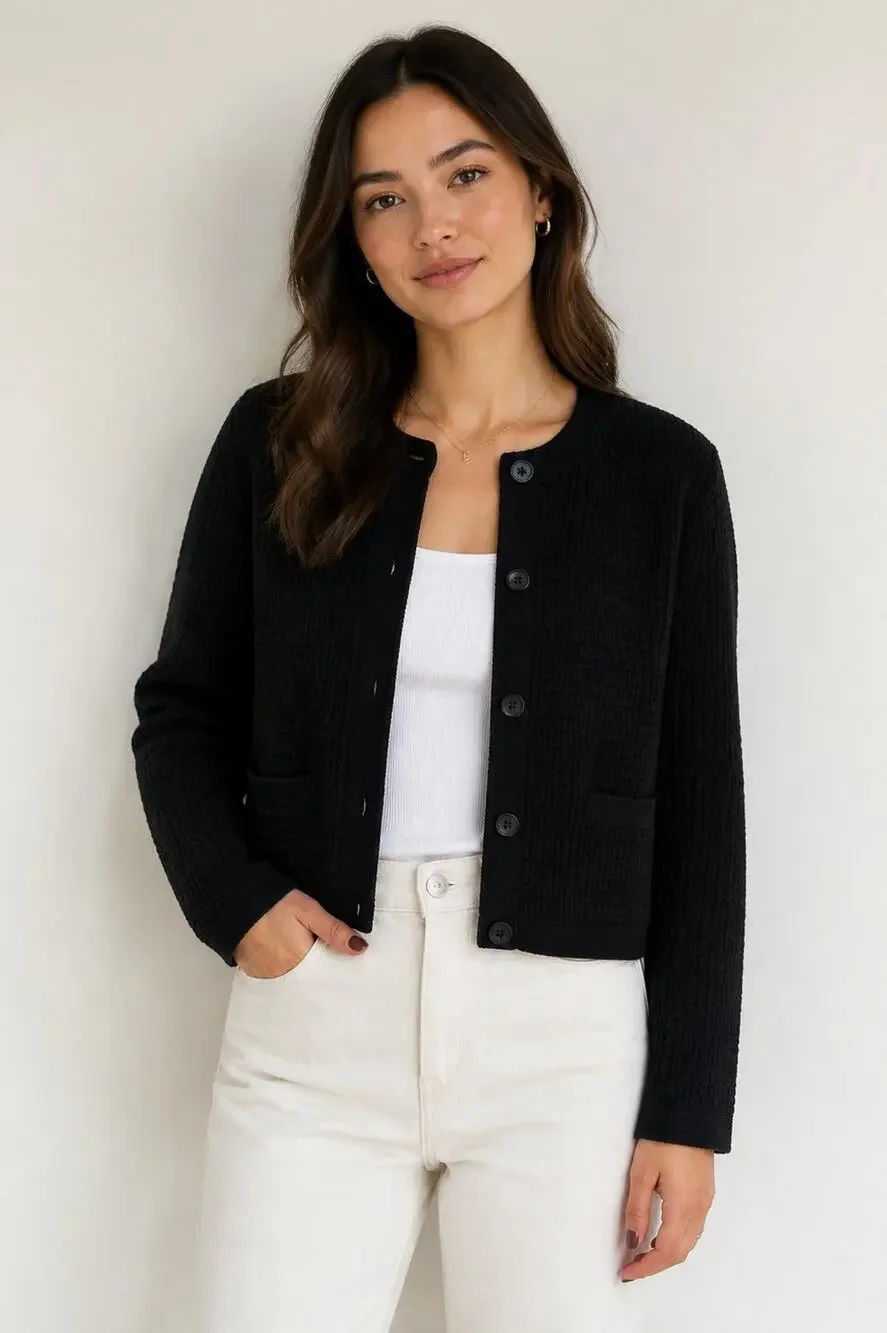 UNIQLO Women’s Black Knitted Short Jacket M - Picture 1 of 5
